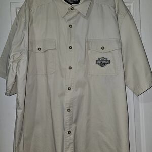 Harley-Davidson Men's Short Sleeve Button-Down Shirt in Cream